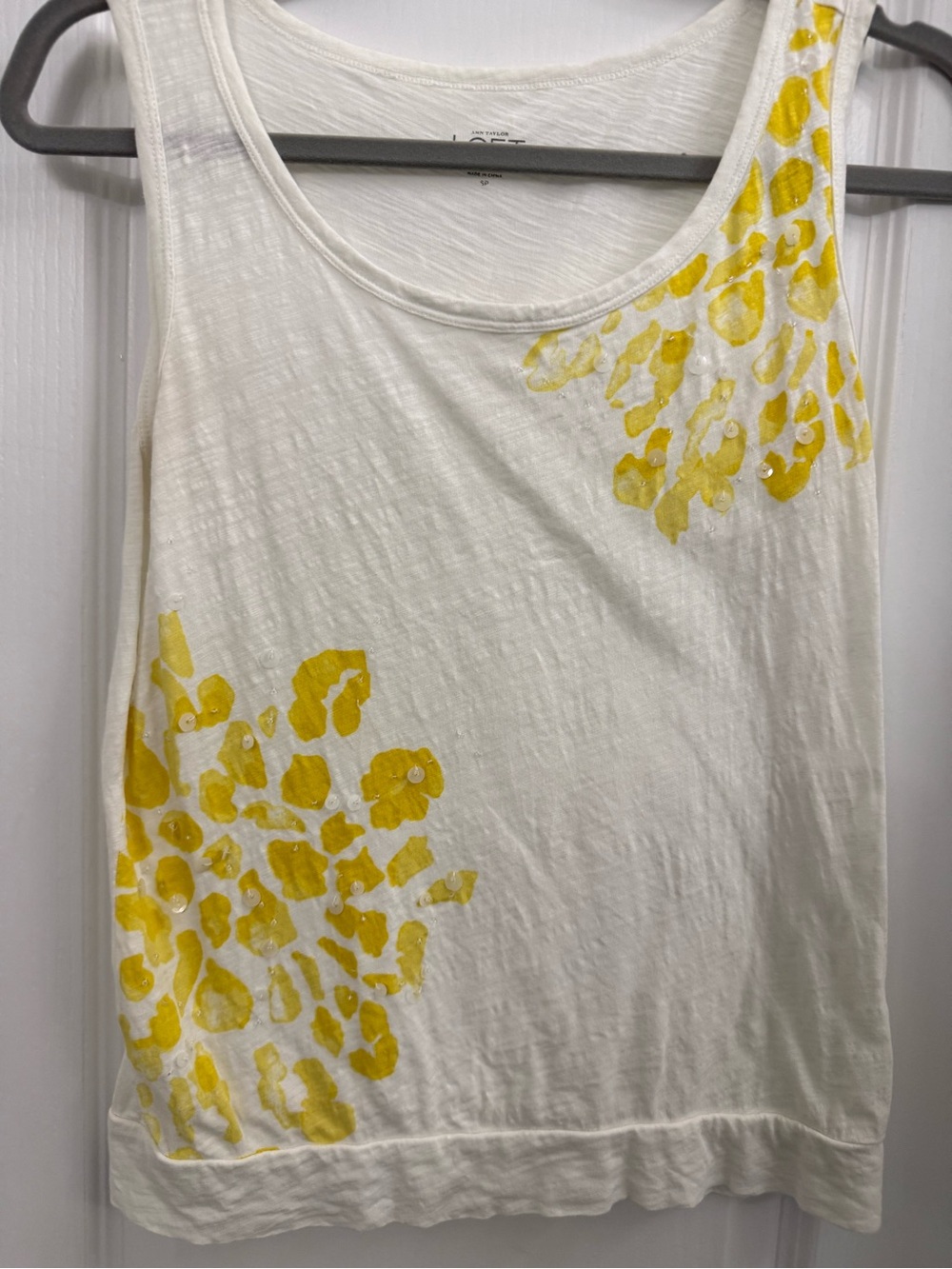 Women’s Loft White Tank Top with Yellow Floral Print